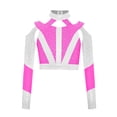 thumbnail image 3 of YiZYiF Kids Girls Rhinestones Crisscross-Back Crop Tops Long Sleeve Cold Shoulder Athletic T-shirt Hot Pink 10, 3 of 5