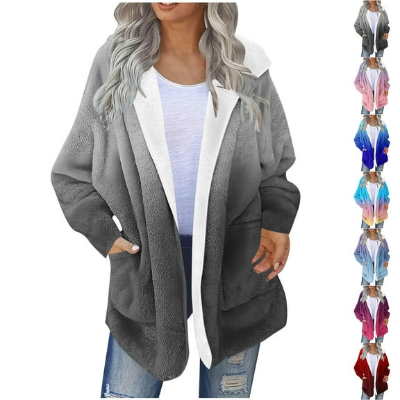 Xdegoge Zip Up Hoodie Women Oversized Graphic Gradient Flannel Sweatshirt Long Sleeve Hooded Jackets with Pockets