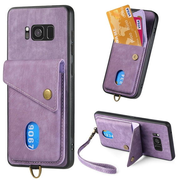 Wallet Case for Samsung S8 Plus,Retro Premium Leather Credit Card Holder RFID Blocking Case with Wrist Strap Stand Magnetic Clasp Flip Anti-Scratch Cover for Samsung Galaxy S8 Plus,Purple