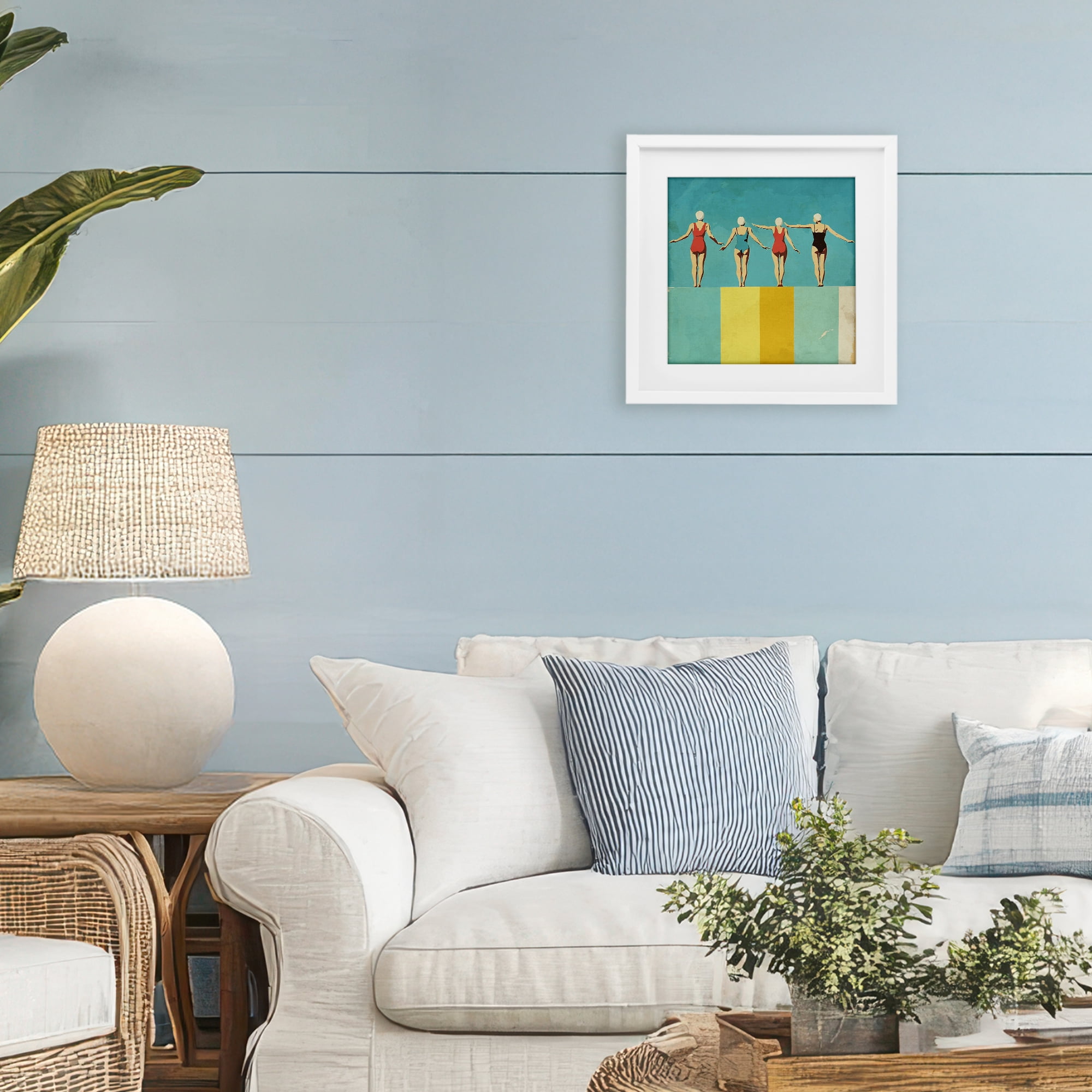 Stupell Industries Four Figures on the Pool White Framed Print Under Glass, design by Layla Oz