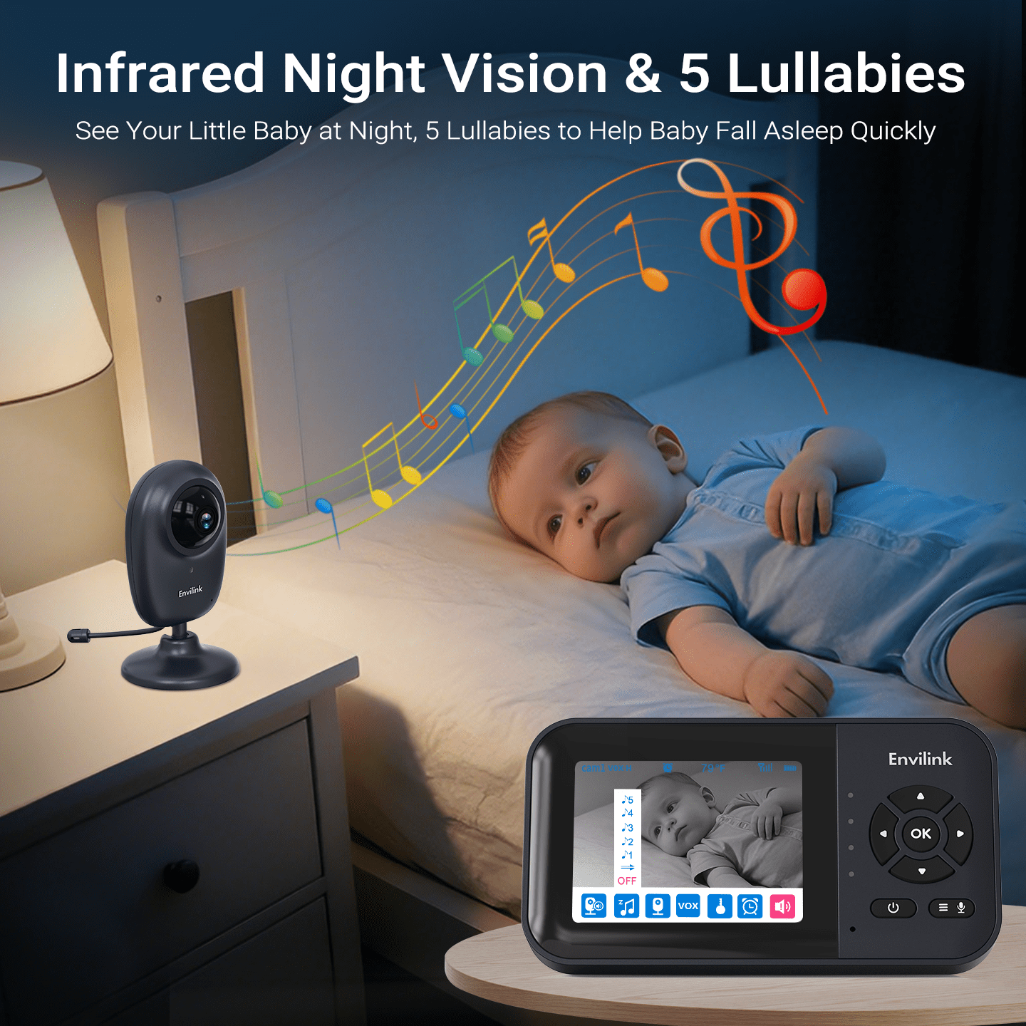 Envilink Smart Video Baby Monitor, 1080P Camera, Cry and Face Cover Detection, 1500ft Long Range