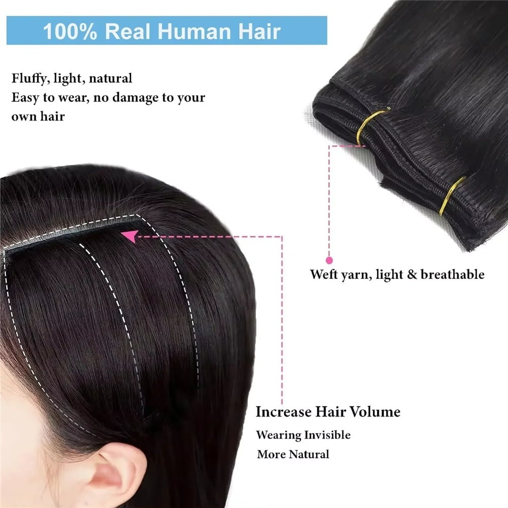 Clip in Hair Extensions Real Human Hair, Natural Black 120g 8Pcs 12-26 Inch Brazilian Remy Hair Extensions