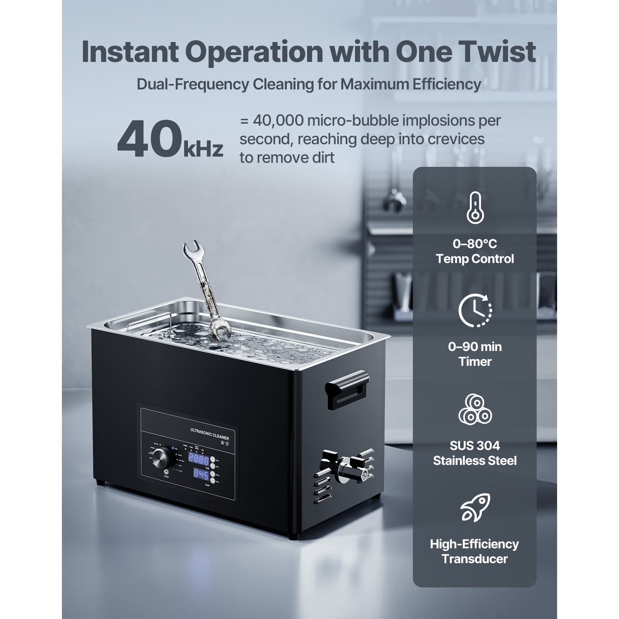 KFFKFF 30L Ultrasonic Cleaning Machine with Adjustable Knob Control, Durable Stainless Steel Design, Includes Basket and Cleaning Ball, Ideal for Jewelry, Watches, Razors, Coins, and More