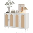 thumbnail image 1 of Buffet Bahut Moderne Bohème en Rotin – Rangement à 4 Portes avec Prises Intégrées et USB – Tablettes Ajustables – Table Console en Bois de 48 Pouces pour Entrée, Salle à Manger, Salon, Bar à Café – Blanc, 1 of 8