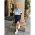 thumbnail image 6 of BemeyourBBs Toddler Baby Boy Summer Clothes Jacquard 2 Pieces Outfits Contrast Short Sleeve Button Down Shirts and Solid Shorts Set Toddler Boys Summer Outfit, 6 of 9