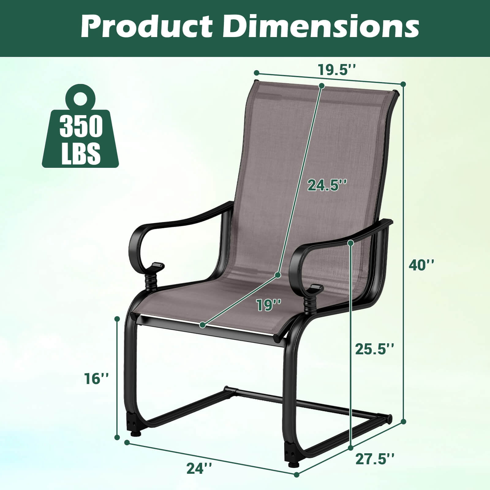 Costway Set of 2 Patio Chairs C-Spring Motion Chairs with Quick-drying & Breathable Fabric Gray