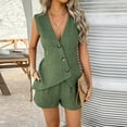 thumbnail image 5 of Women's Summer 2 Piece Linen Outfits: Button Down Vest & Shorts Sets, Comfortable, Breathable for Casual & Dressy Occasions, 5 of 6