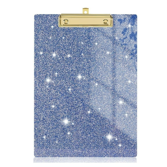 Glitter Cute Clipboard Standard A4 Letter Size 12.5" x 9", Plastic Acrylic Bling Clipboards with Designed Low Profile Gold Clip for Teacher, Women, Classroom, Office(Sky Blue)