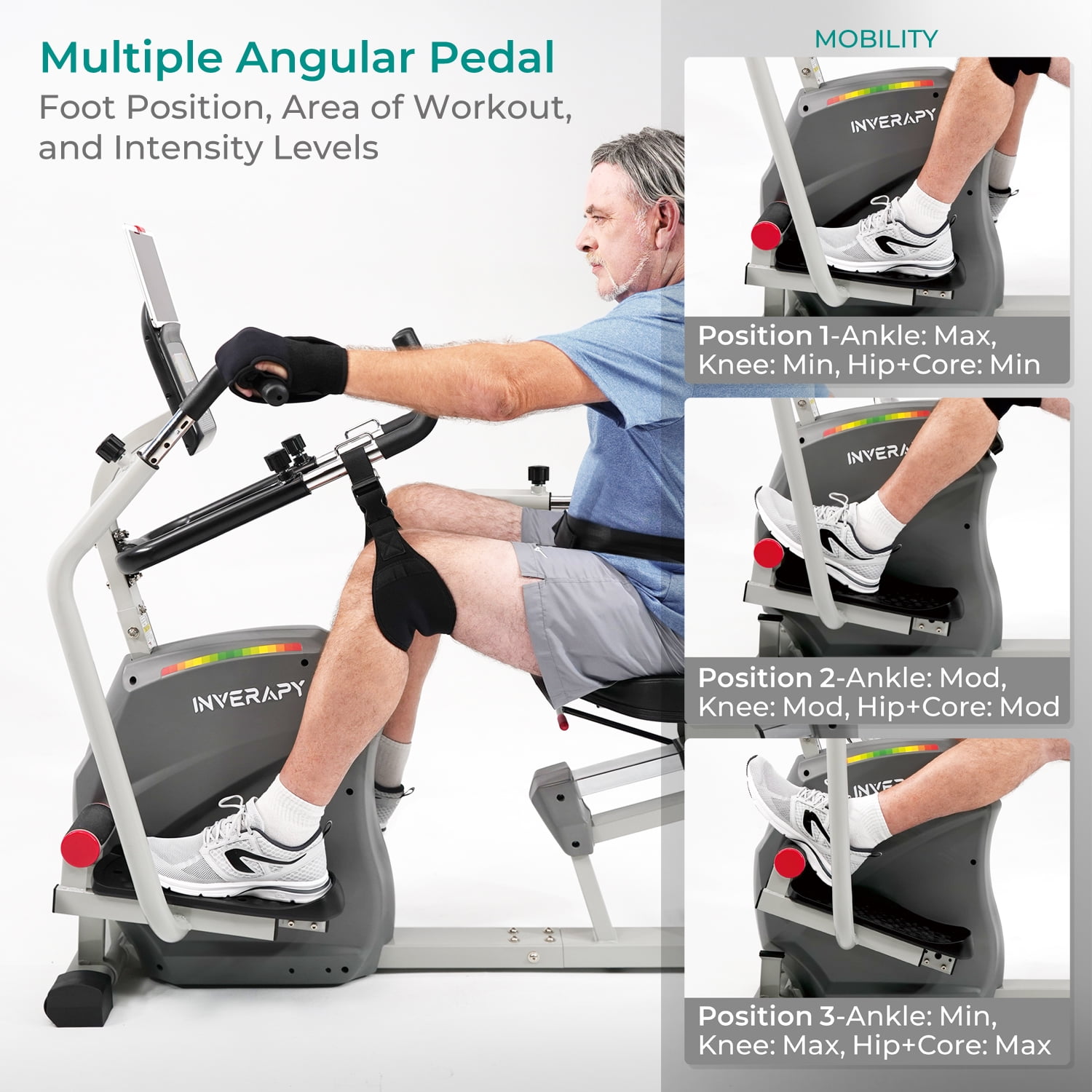 Inverapy RCT2025 Recumbent Cross Trainer with Swivel Seat, Gray, for Leg and Hip Injuries