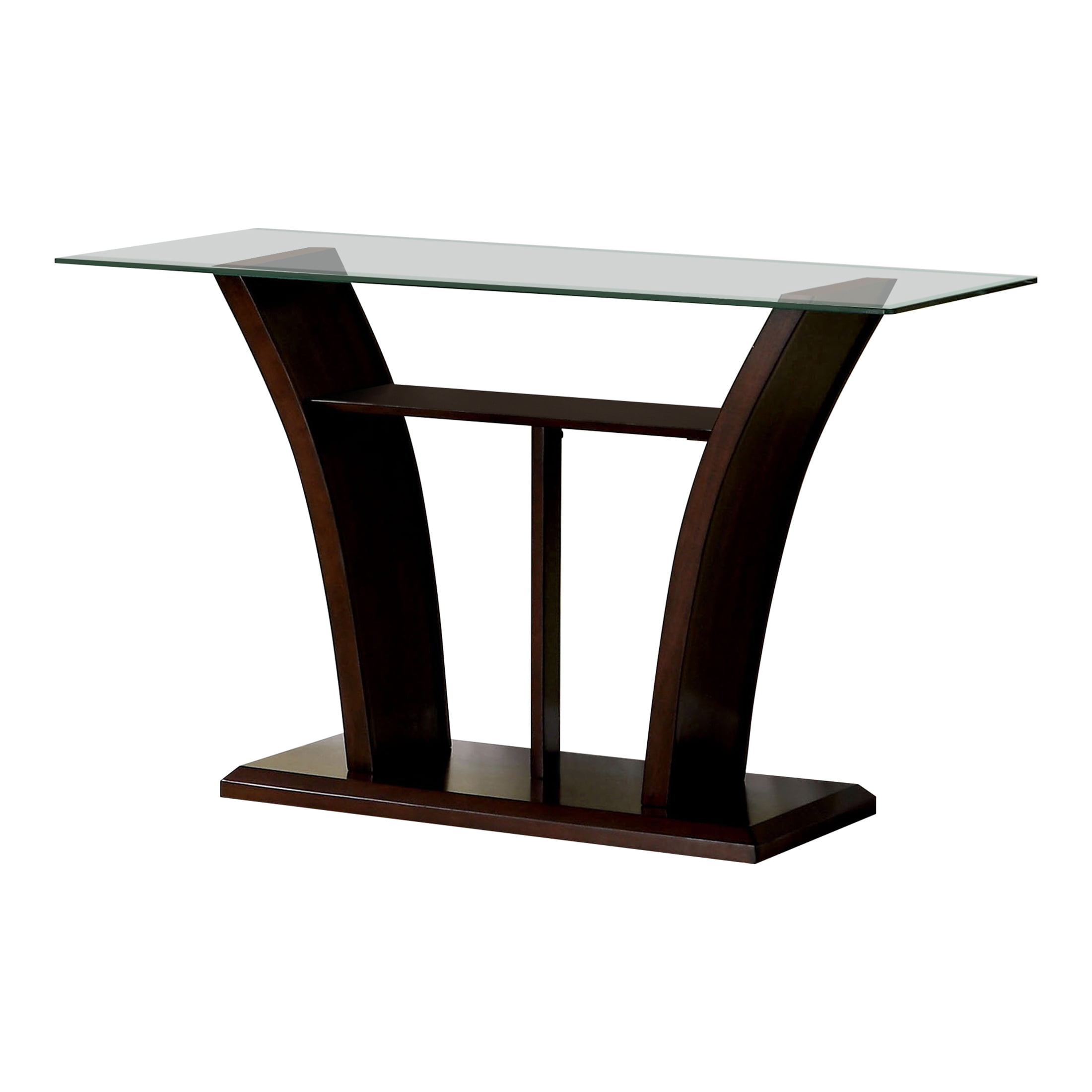 Furniture of America Panna Glass Top Console Table, Brown Cherry