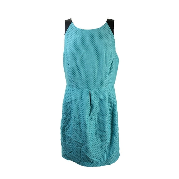 Kensie  Turquoise Sleeveless Pin Dot Jacquard Dress L