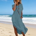 thumbnail image 2 of Robe en Lin à Manches Courtes pour Femmes Chemise Boutonnée Robes d'Été 2026 pour Femmes Décontractée Col Rond Midi Robe d'Été Confortable Mélange de Coton, 2 of 9