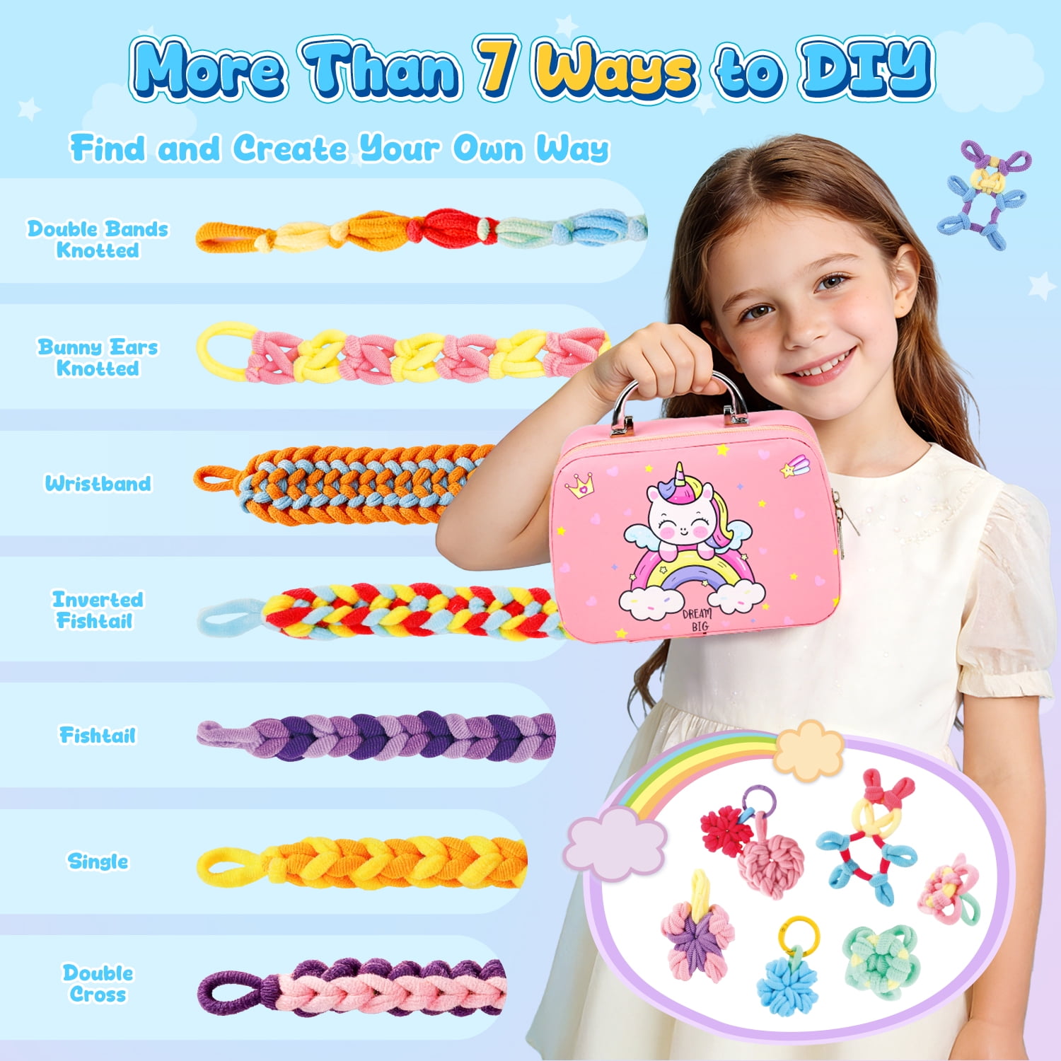 Carsky Unicorn Bracelet Making Kit for Girls, 1000+ Loom Bands DIY Friendship Bracelet Set with Organizer Case & Mirror, Charms, Beads, Keychains, Craft Gift Toys for Kids Ages 6+