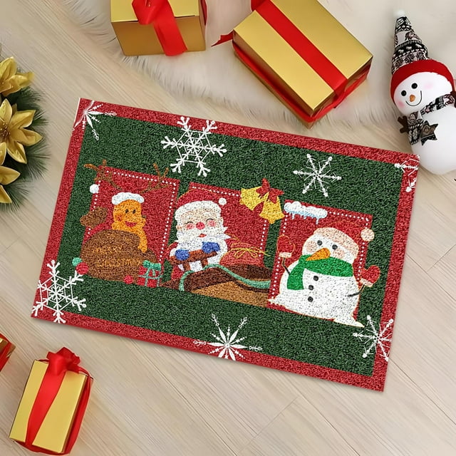 Festive Holiday Floor Mat with Elegant Christmas Tree and Santa Design for Seasonal Home and Dirt