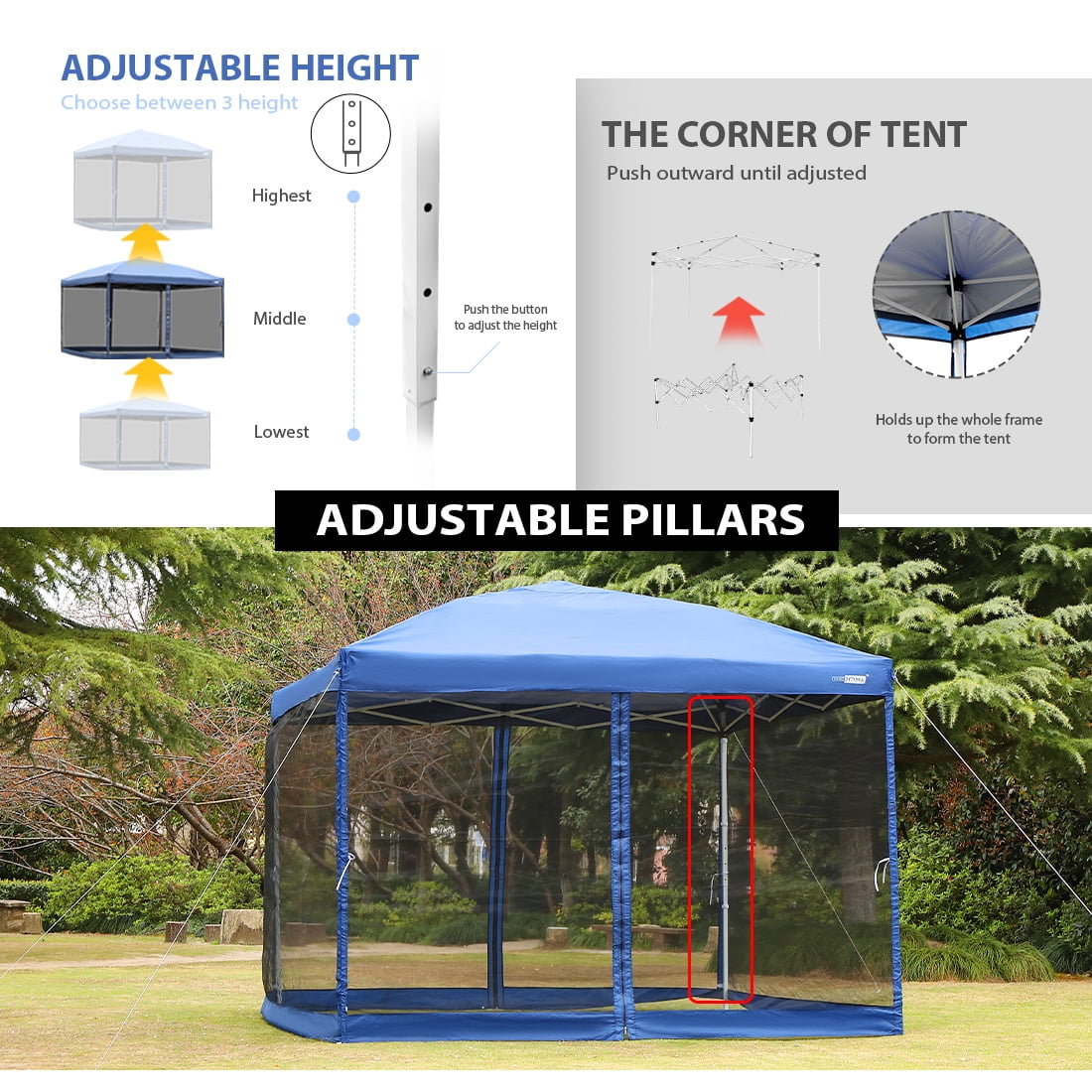 VIVOHOME 210D Oxford Outdoor Easy Pop Up Canopy Screen Party Tent with Mesh  Side Walls (8 x 8 FT, Blue)