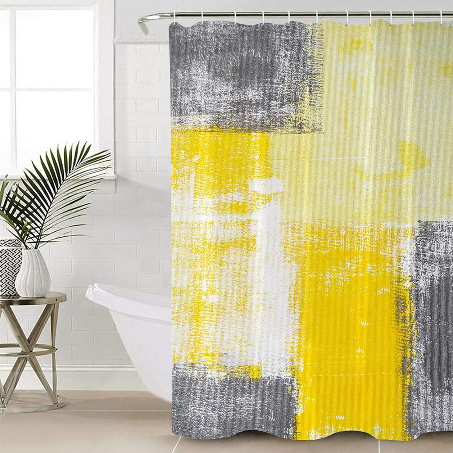 Yellow Ombre Shower Curtain Lightweight Gold Grey Yellow Shower Curtains with 12 Hooks Yellow Abstract Art Waterproof Bath Curtain for Bathroom,Mustard Yellow Grey Bathtub Decor 36 X 72 Inch