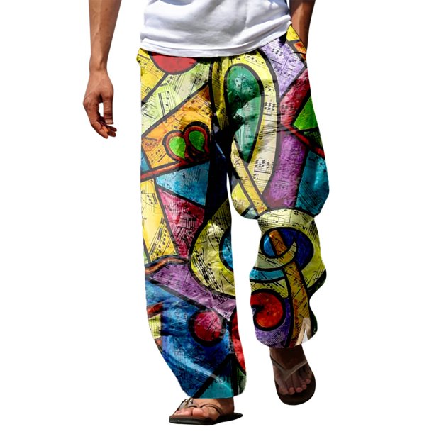 Men Pants Summer Breathable Linen Trousers All Printed Printed Tether Wide Leg Spring Simple