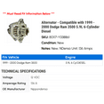 thumbnail image 2 of Alternator - Compatible with 1999 - 2000 Dodge Ram 3500 5.9L 6-Cylinder Diesel, 2 of 2