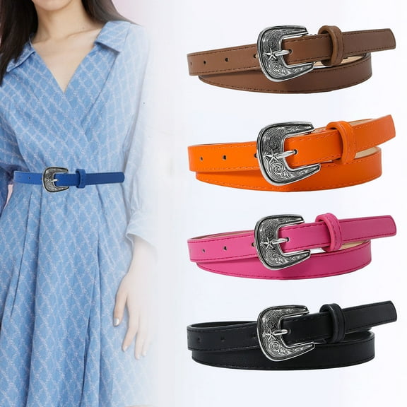 Women Belt Adjustable Vintage Metal Buckle Solid Color Anti-break Great Durability Thick Faux Leather Jeans Skirt Waistband Clothes Matching Accessory