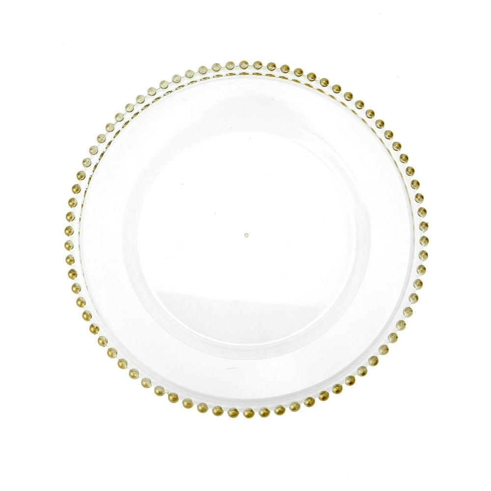 Beaded Edge Clear Plastic Charger Plates, Gold, 121/2Inch