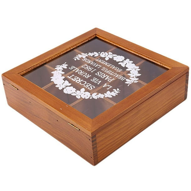 Caja de té elegante de madera de 9 secciones Compartimentos Contenedor Bolsa Cofre Almacenamiento Especias Cajas nuevas Cosméticos Je
