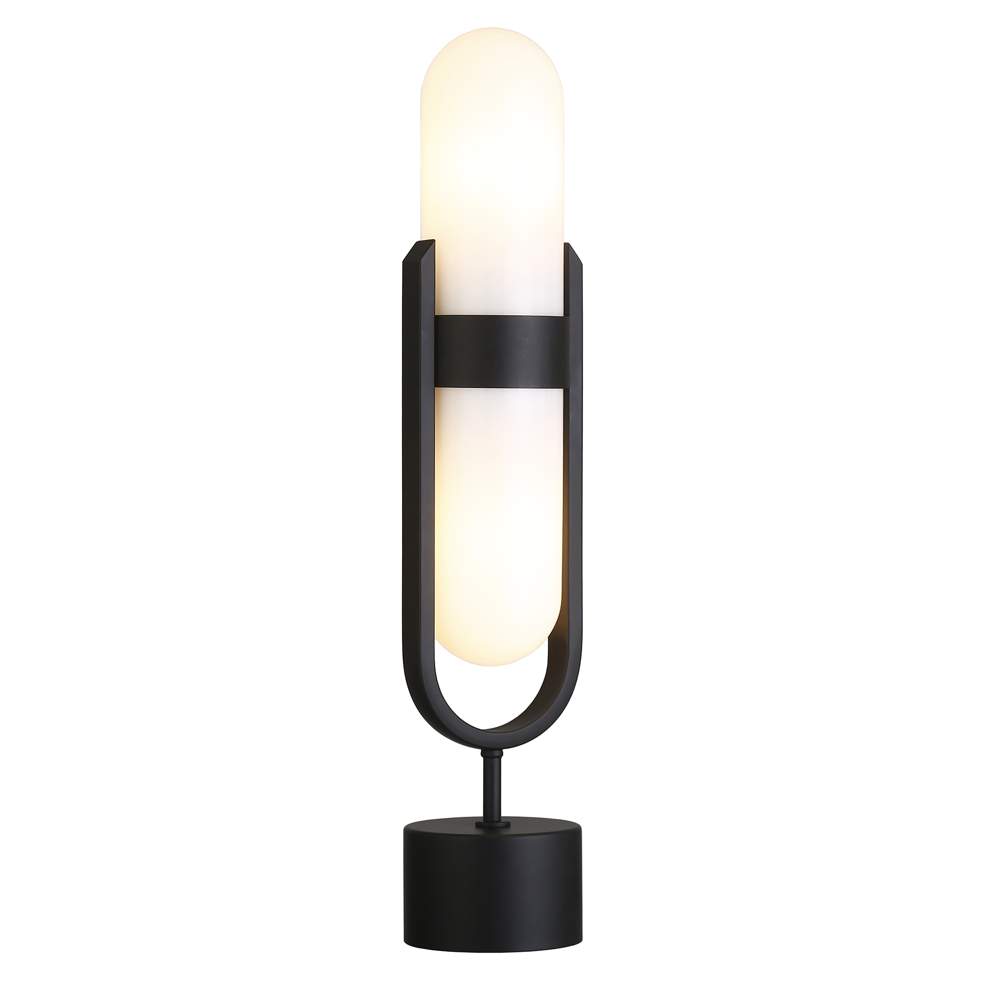 Blair Pill-Shaped Table Lamp with Milk Glass Shade in Blackened Bronze/White