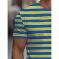 thumbnail image 4 of Men’s Striped T-Shirt, Blue and Yellow Horizontal Stripe Casual Tee, Short Sleeve Crew Neck Basic Summer Top, 4 of 6