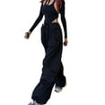 thumbnail image 5 of Douhoow Cargo Pants for Women Baggy Low Rise Drawstring Sweatpants Casual Wide Leg Trousers, 5 of 7