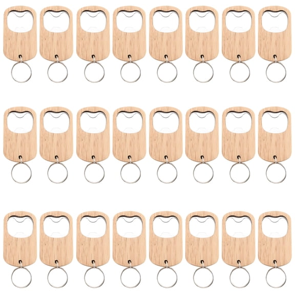 24 Pcs Blank Wood Keychain, Engravable Wooden Keychains Blanks, Bottle Opener, Natural DIY Craft Supplies, Personalized Gifts, Bulk Party Favors