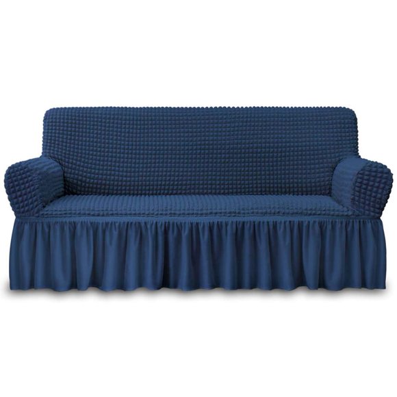 NIcEEc Funda de sofá Azul Funda de sofá 1 Pieza Funda de sofá fácil de Instalar Protector de Muebles Duradero Universal de Alta Estiramiento con Falda Estilo Campestre (3 plazas Azul Marino)