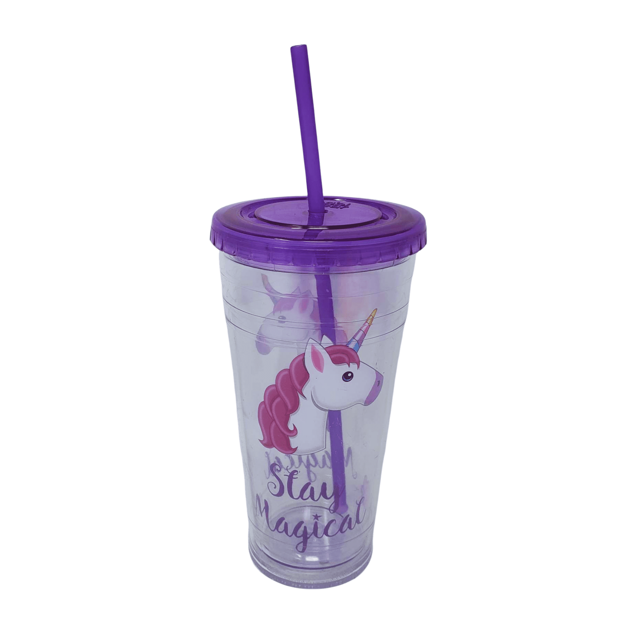Unicorn Plastic Drinking Cups with Straws and Lids 24 oz, Spill Proof