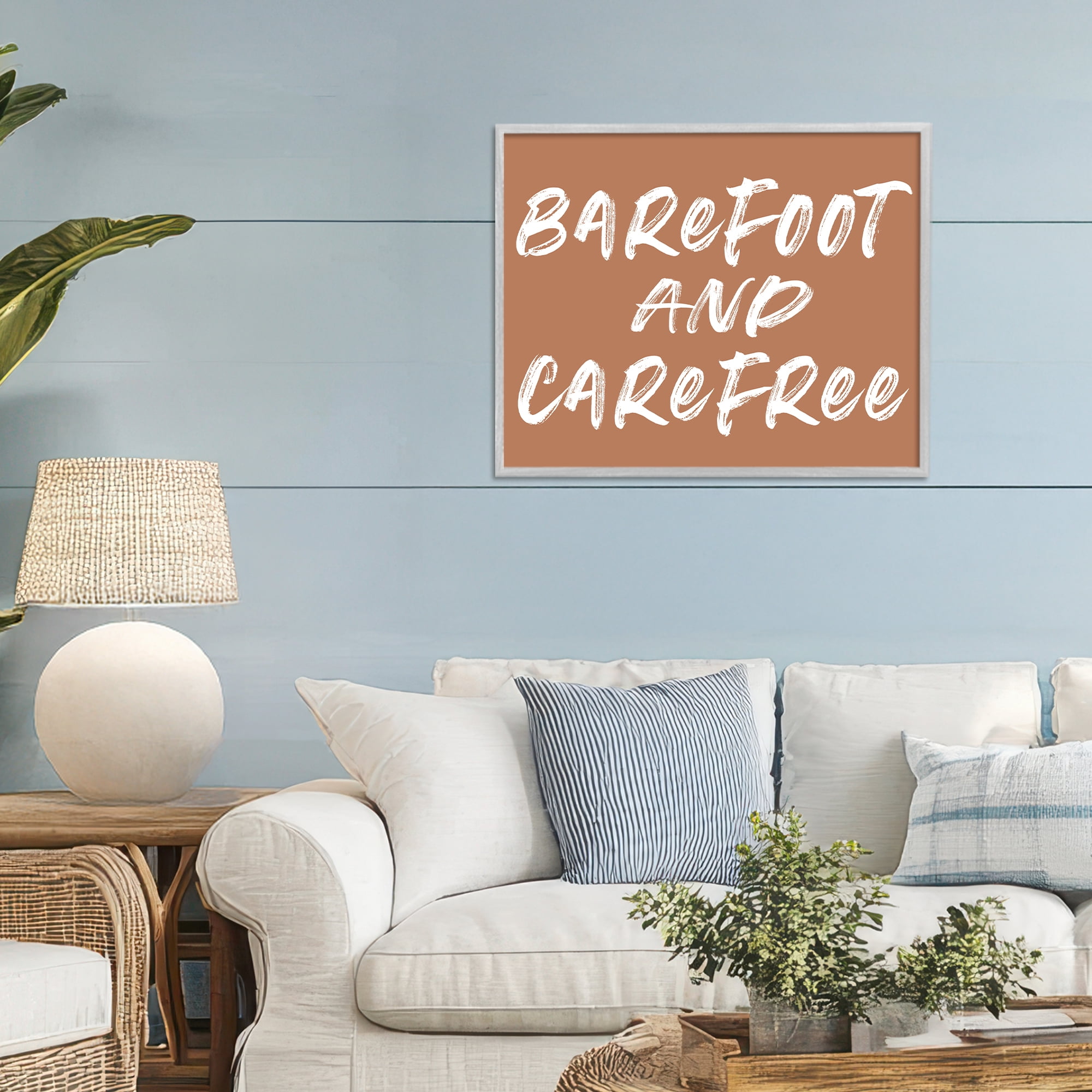 Barefoot & Carefree Brown Gray Framed Giclee Art, design by Lettered and Lined