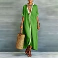 thumbnail image 4 of Guieoi Womens Dresses Plus Size Summer Short-Sleeve V-Neck Button Up Dresses Sundresses for Women Green L, 4 of 6