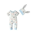 thumbnail image 1 of Kiapeise Newborn Baby Girls Boys Easter Outfits Striped Patchwork Long/Short Sleeve Bunny Romper + Rabbit Ears Hat, 1 of 7