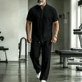 thumbnail image 2 of JUUYY Men's 2 Piece Cotton Linen Sets Casual Short Sleeve Button Up Shirts and Straight Leg Pants Set Loose Beach Vacation Outfits Black XXXL, 2 of 6