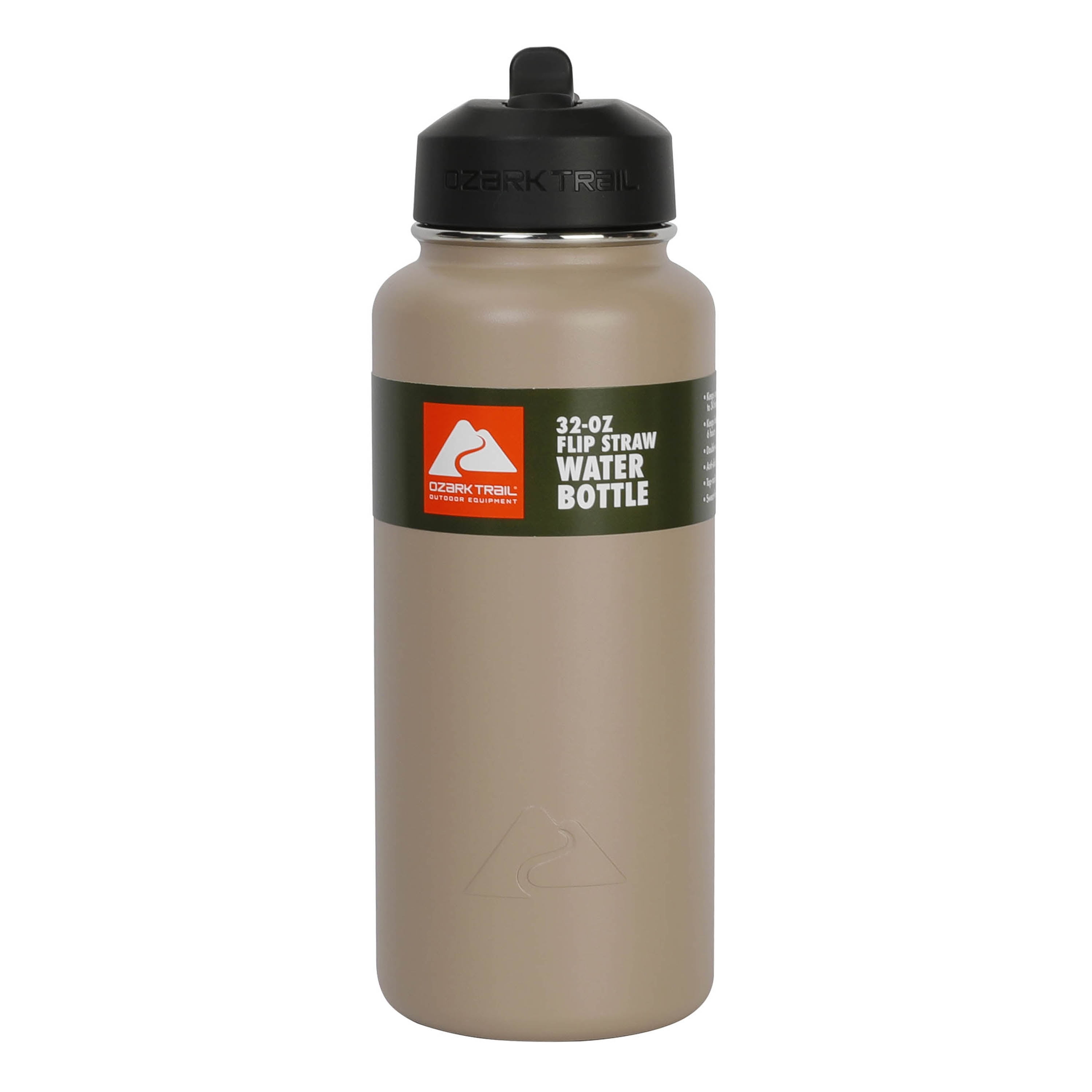 (3 pack) Ozark Trail 32 oz Stainless Steel Insulated Flip-Straw Water Bottle, Tan