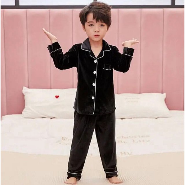 Conjunto de Pijamas de terciopelo Coral para niños y niñas, ropa de dormir cálida de franela de manga larga para el hogar, Navidad, Año Nuevo, Invierno