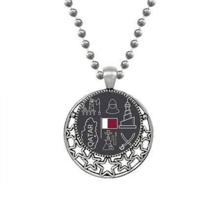 Drawing City Qatar Flag Petroleum Necklaces Pendant Retro Moon Stars Jewelry