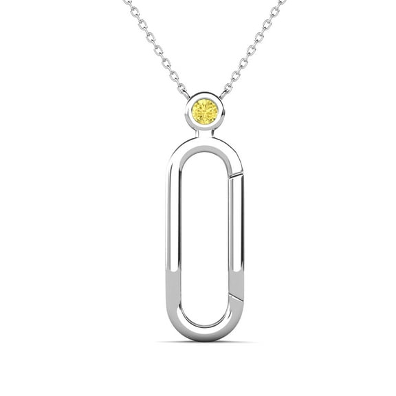 TriJewels Round Yellow Sapphire Accent Paperclip Charm Holder Pendant Necklace in 10K White Gold