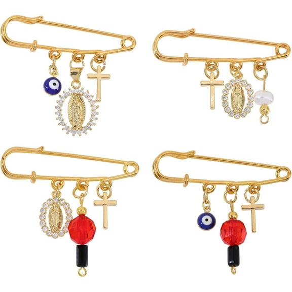 4Pcs Evil Eye Safety Pin Gold Plated Brooch Pin with Cross Pendant Evil Eye Brooch for Backpack Clothing Badges DIY