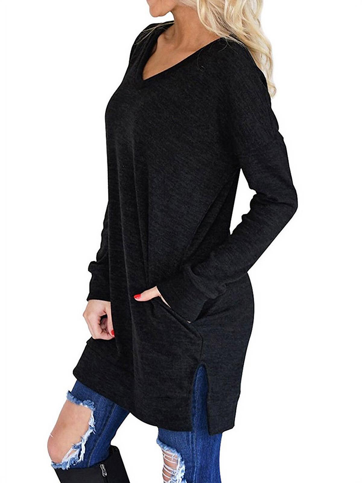 Women V-Neck Long Sleeves Pure Color Pocket Top - image 4 of 6