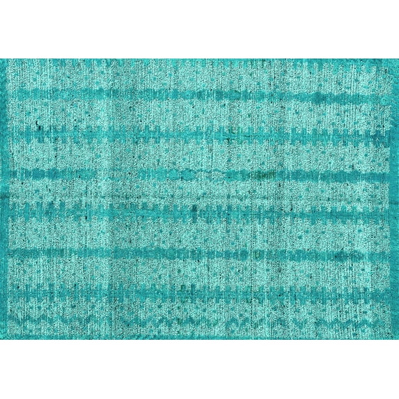 Ahgly Company Machine Washable Indoor Rectangle Abstract Turquoise Blue Modern Area Rugs, 2' x 4'