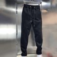 thumbnail image 1 of Pantalones largos para hombre, cintura elástica, estilo vintage, deportivos, rectos, lavados, informales, de poliéster., 1 of 9
