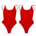 thumbnail image 3 of Traje de baño de una pieza para mujer, elástico, clásico, con tirantes, color liso, pantalones cortos, sin espalda, cintura alta, ropa de playa - Talla S (Rojo), 3 of 5