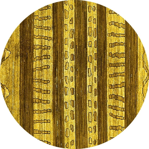 Ahgly Company Machine Washable Indoor Round Abstract Yellow Modern Area Rugs, 8' Round