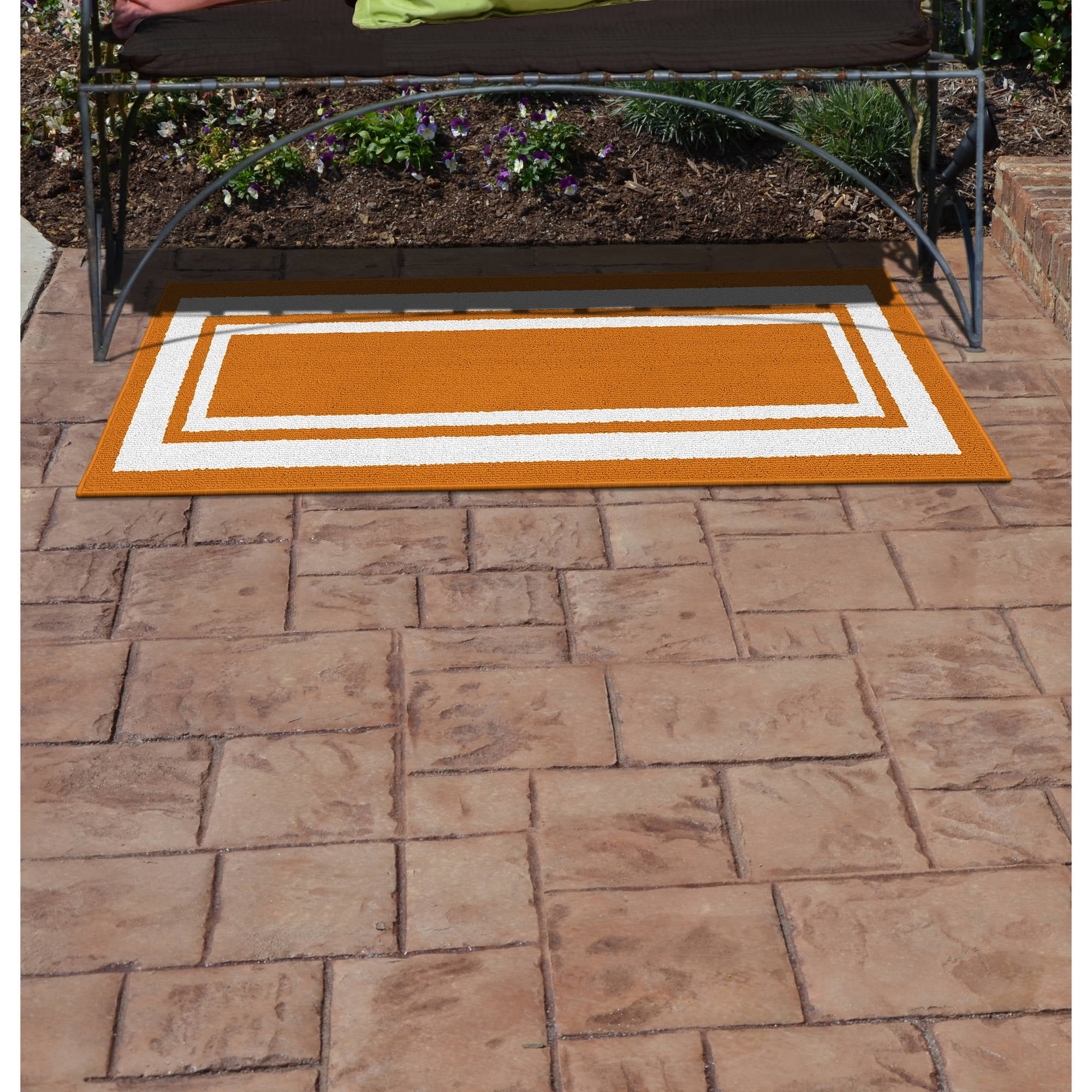 Garland Rug Borderline Polypropylene Orange/White Indoor/Outdoor Runner Rug, 2' x 5'