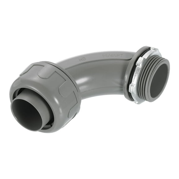 Liquid Tight Connector, 1-1/4" NPT Plastic 90 Degree Conduit Fitting, Gray