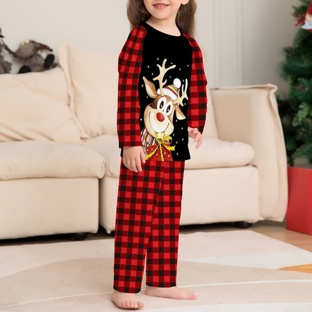Conjunto De Pijamas De 2 Piezas Conjunto de pijama familiar de 2 piezas Conjunto informal de manga larga con estampado de alce y pantalones Traje diario Ygjytge Chica Rojo 7-8T para Niño