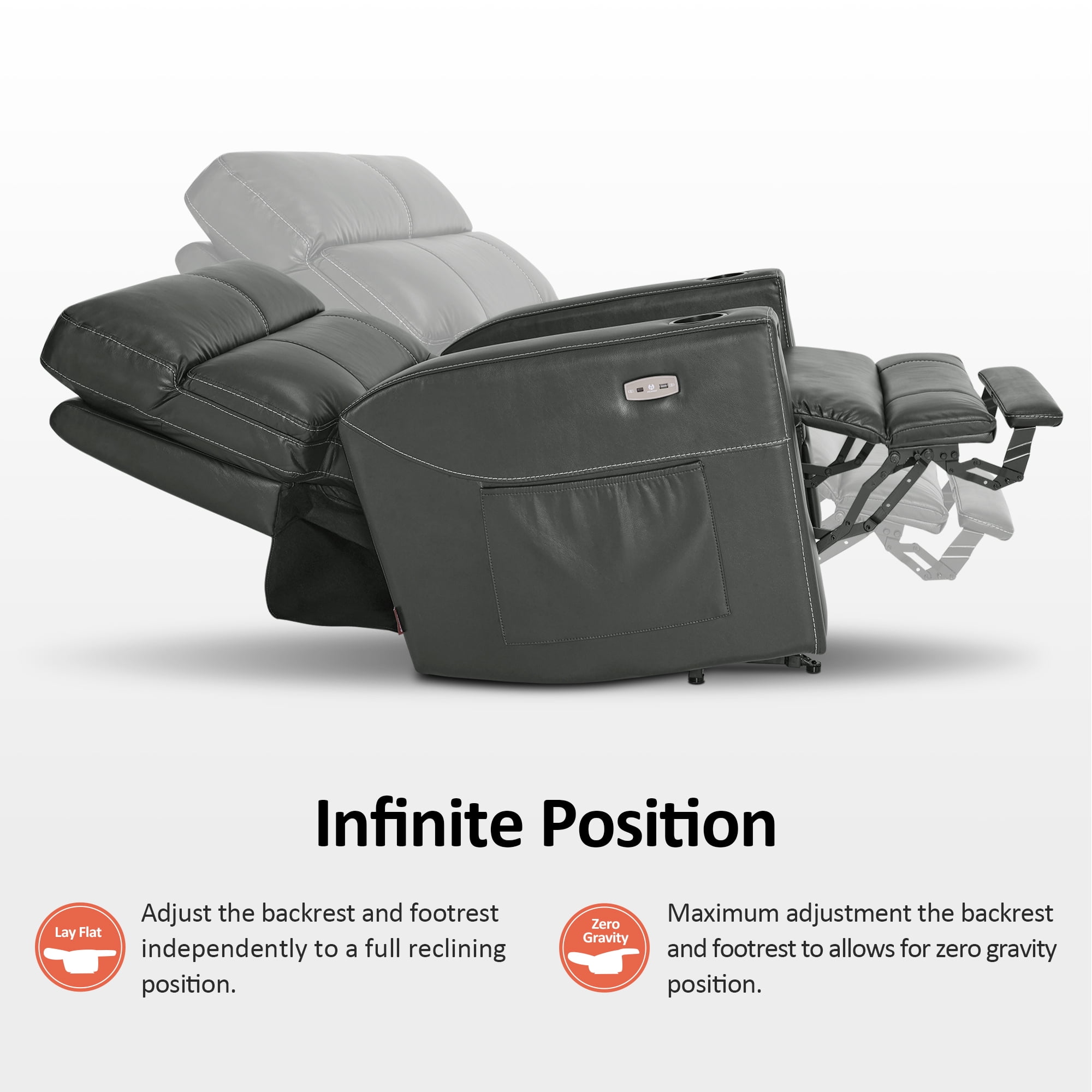 MCombo 380lbs Oversized Dual Motors Lay Flat Power Lift Recliner Chair with 27'' Extra-Wide Seat for Heights 5'7''-6'6" Big and Tall People, Faux Leather(Grey)