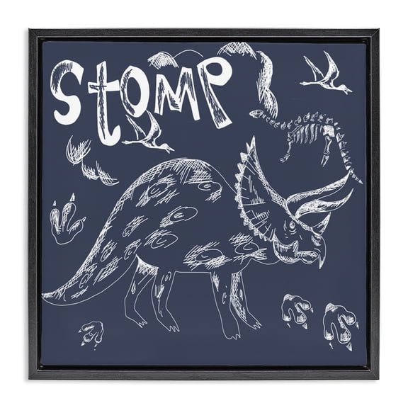 Stupell Industries Contemporary Sketchy Stomp Dinosaur Black Floating Frame Canvas Art, 18 x 18, by HUE and MI and Sangita